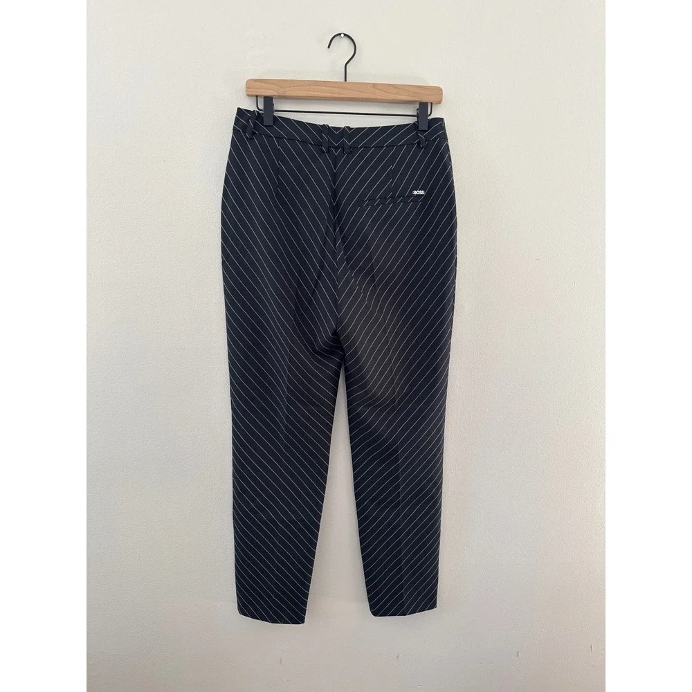 Hugo Boss Marzotto Black Diagonal‎ Pinstripe Stretch Trousers Womens Size 6
